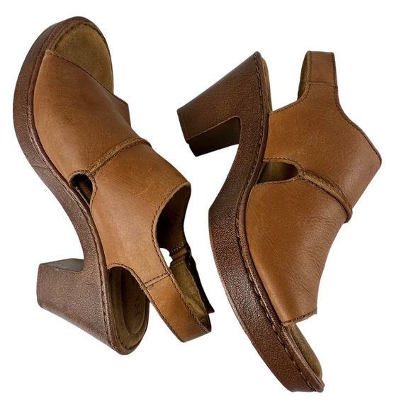 BORN Brown Leather Clog Heeled Open Toe Sandals SIZE 8 - Picture 7 of 13